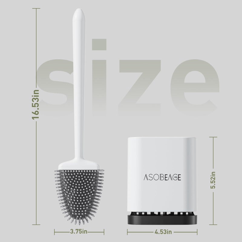 ASOBEAGE Deep Cleaner Toilet Brush: Silicone Toilet Brush with No-Slip Long Plastic Handle and Flexible Bristles, Quick Drying Holder Set for Toiletï¼ˆWhiteï¼‰ - Image 3